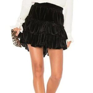 Misa Los Angeles Luiza Tiered Velvet Mini Skirt Jet Black XS NWT